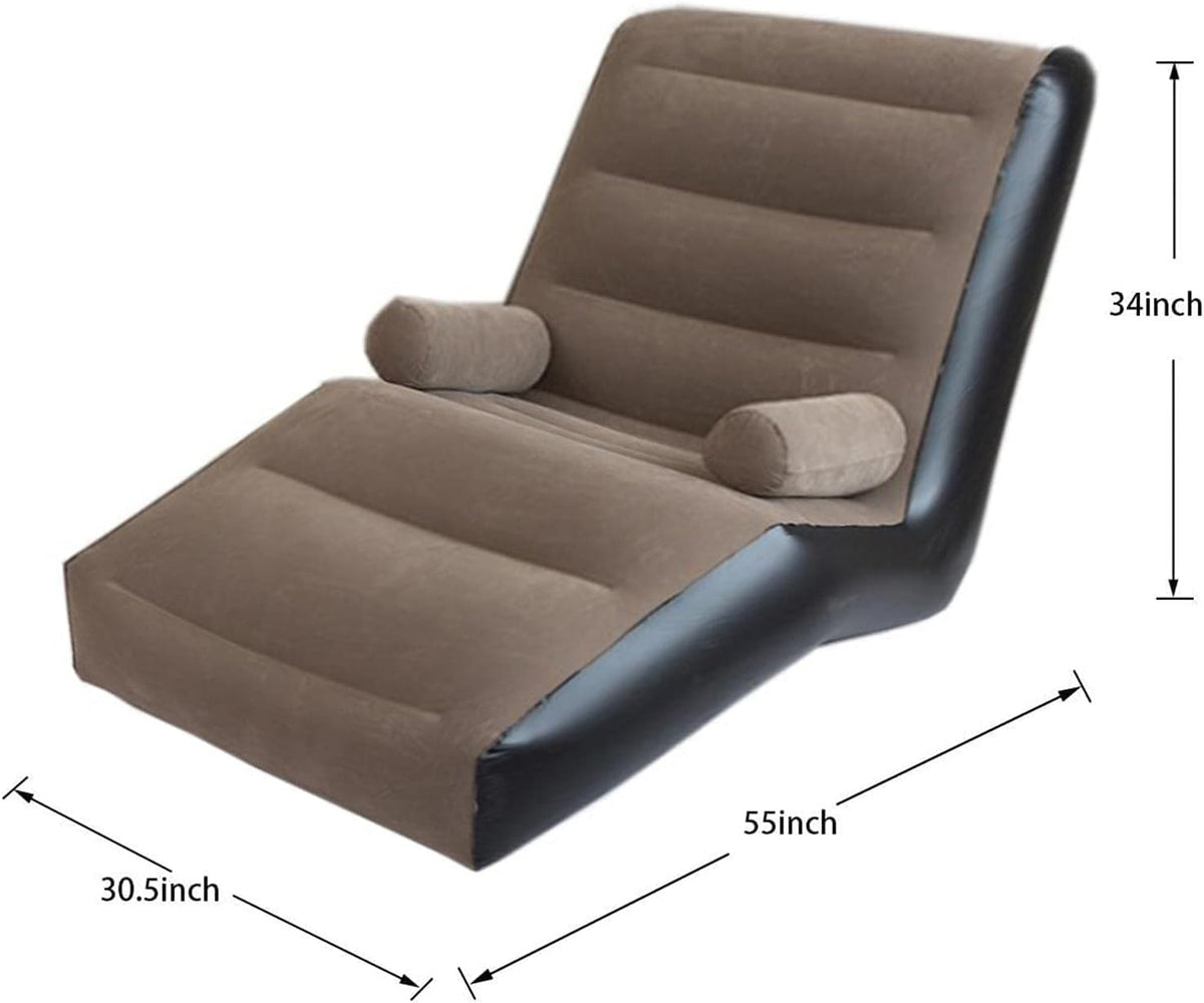 Chair Sofa PVC Soft Folding Lazy Sofa for Home Bed Indoor Outdoor Brown | 1 Inflatable Sofa with Armrests