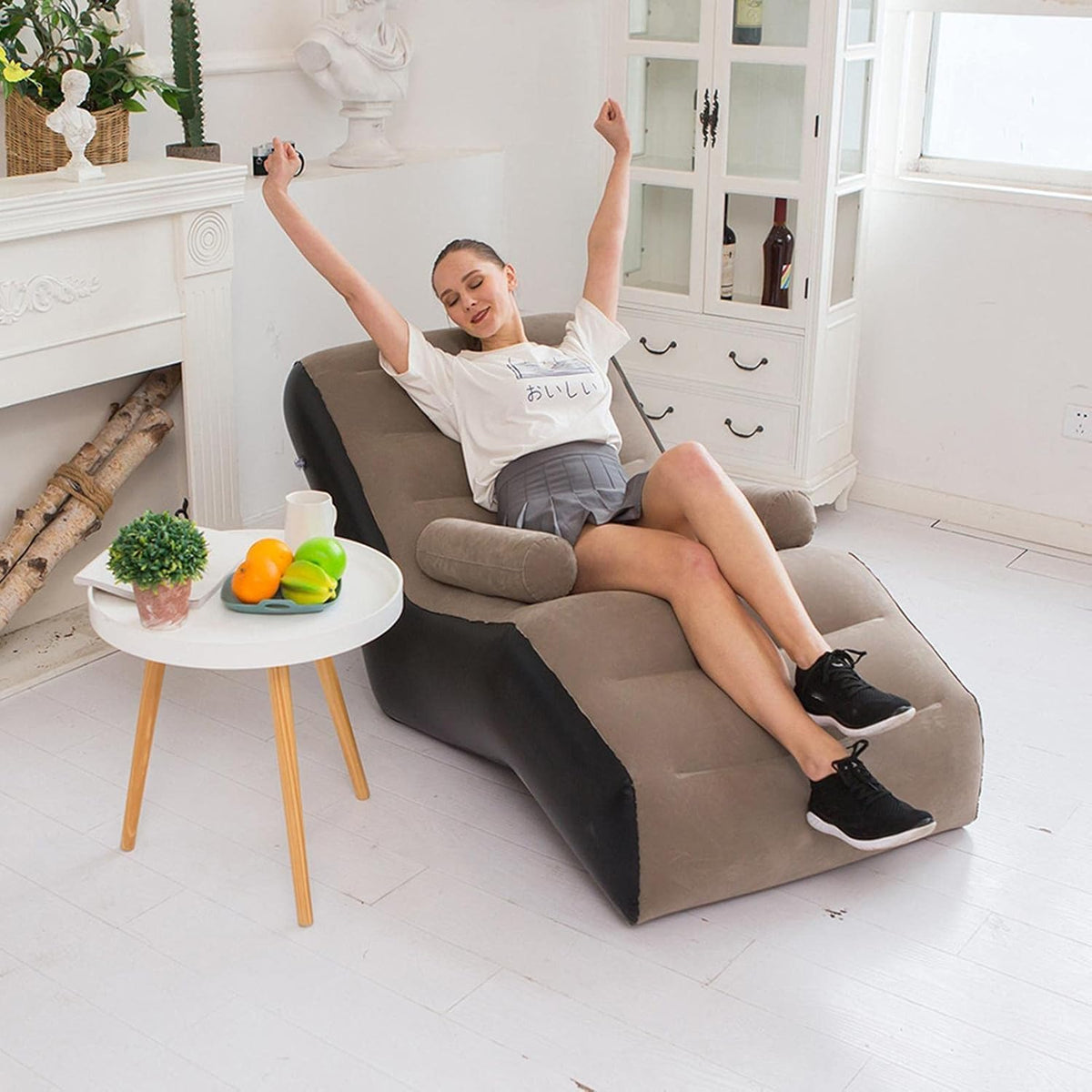 Chair Sofa PVC Soft Folding Lazy Sofa for Home Bed Indoor Outdoor Brown | 1 Inflatable Sofa with Armrests