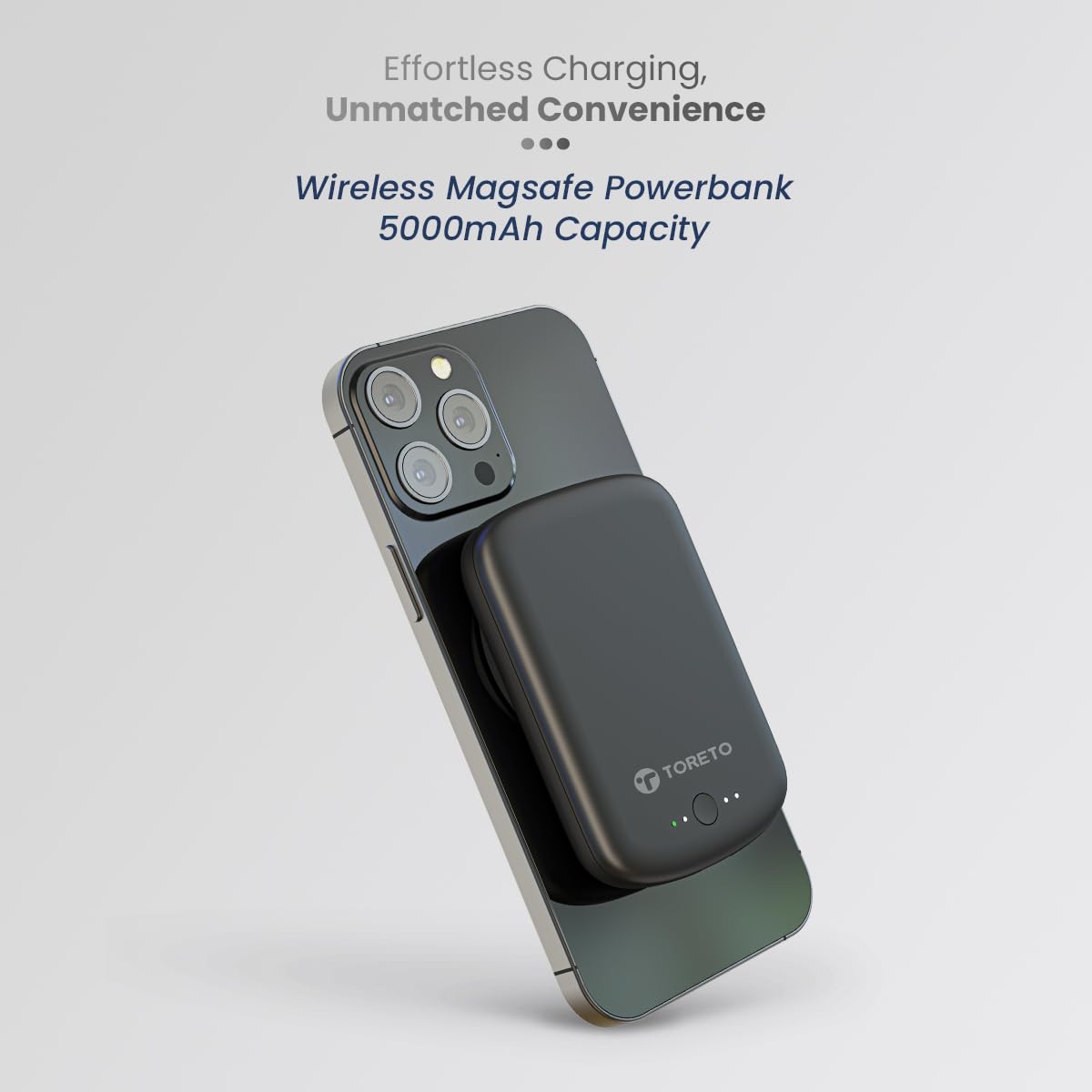 Toreto Eon Mag Wireless 5000 mAh Sleek Power Bank Battery Pack 18W Type-C, 15W Magnatic Charging,with Strong Magnetic Hold Compatible Devices Like,14 Pro max, 14 Pro, 14 Plus, 13Pro max, 12Pro Max
