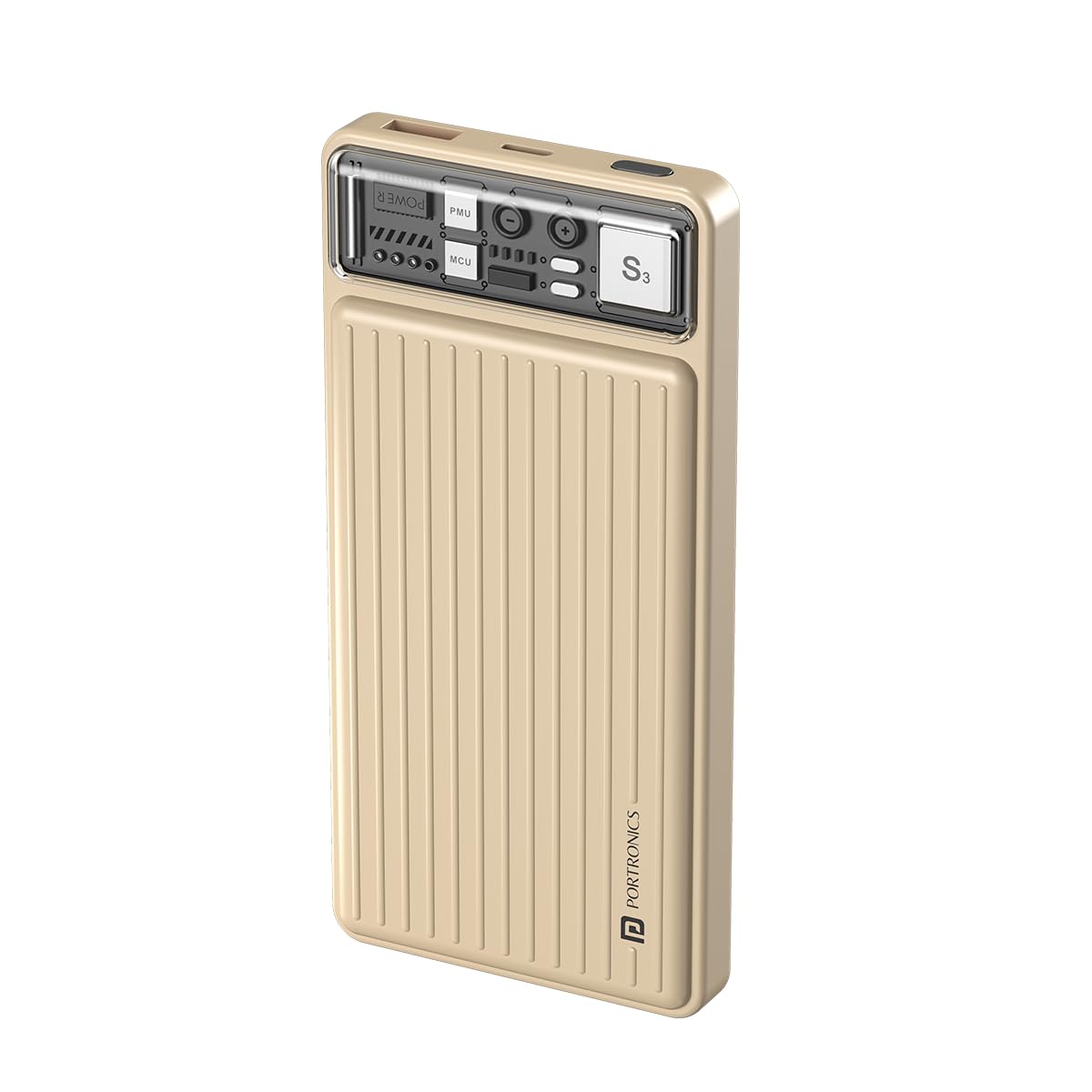 Portronics Luxcell 10K 10000 mAh Designer Power Bank with 22.5W Max Output, LED Indicator, Mach USB-A Output, Type C PD Output, Type C Input, Wake Up Button