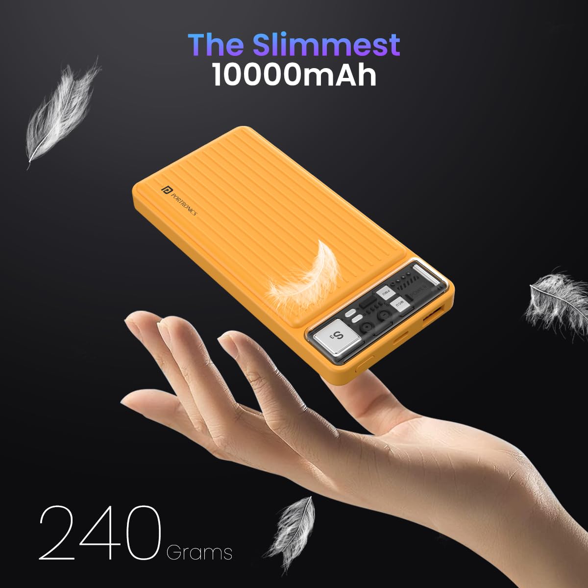 Portronics Luxcell 10K 10000 mAh Designer Power Bank with 22.5W Max Output, LED Indicator, Mach USB-A Output, Type C PD Output, Type C Input, Wake Up Button