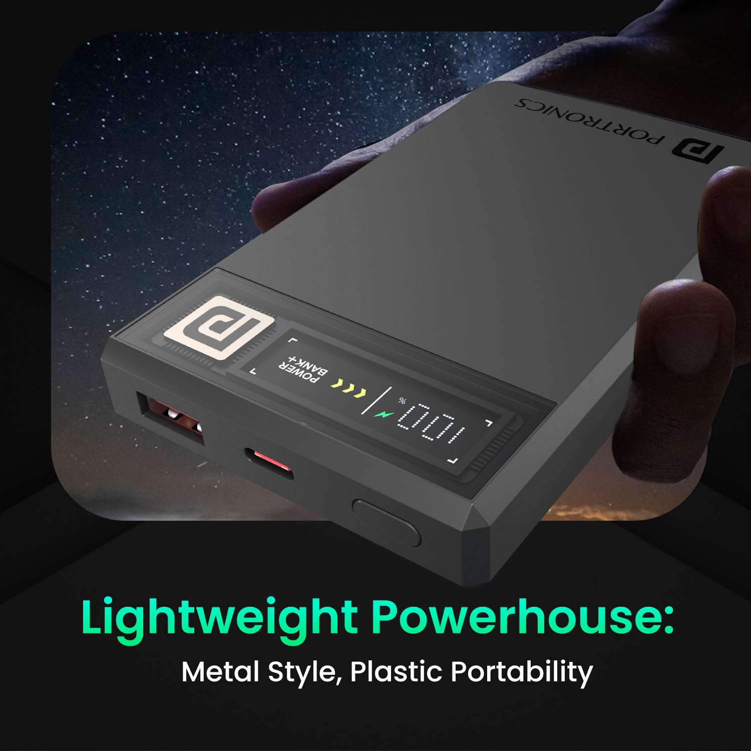 Portronics Luxcell MagClick 10k mAh 15W Magnetic Wireless Fast Charging Power Bank Premium Metallic Finish, 22.5 Wired Output Compatible with iPhone 12 & Above,Type C Smartphones