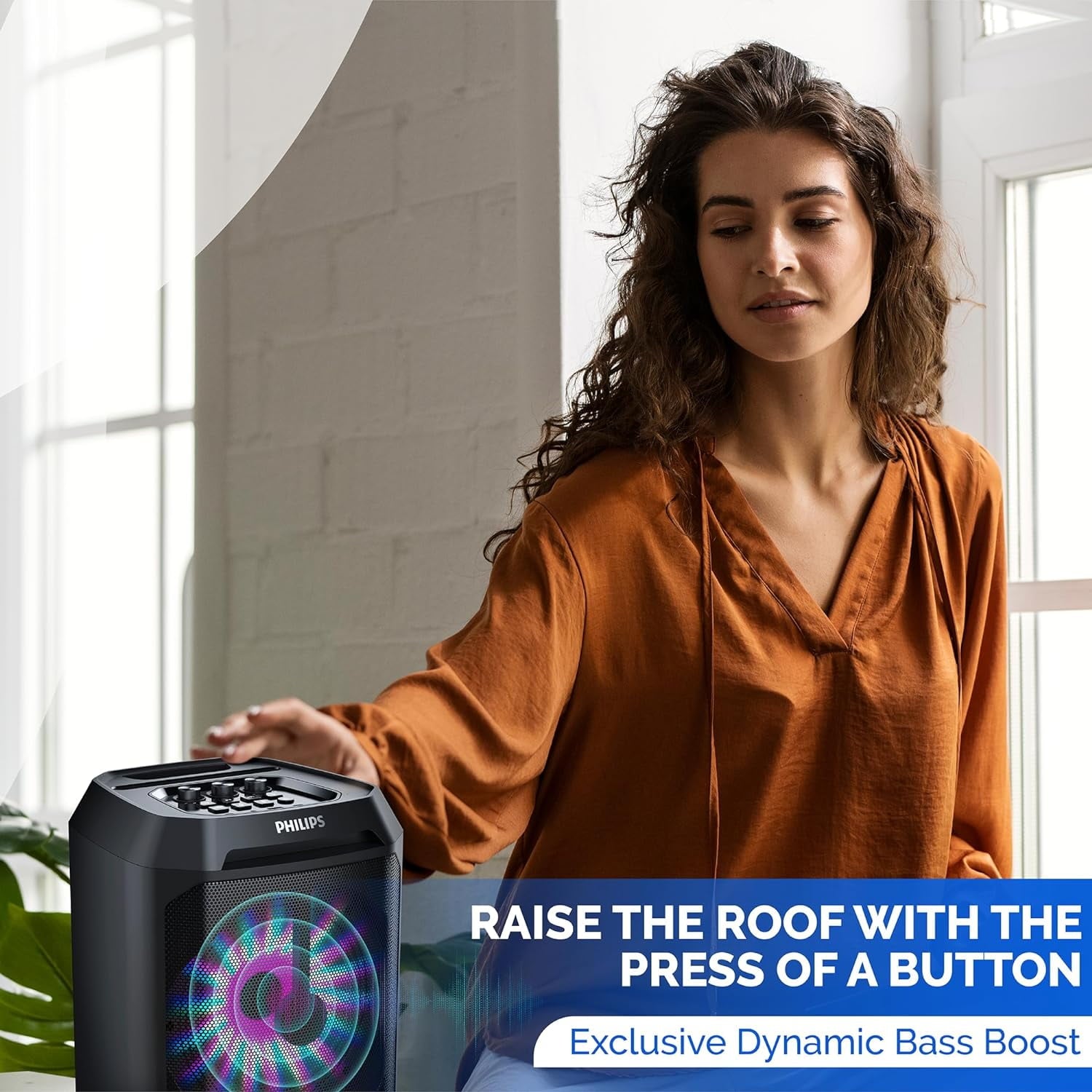 Philips Party Bluetooth Speaker – 30W Portable with Bass Boost, 8 In. Woofer, Lights, 7 Hr. Playback, Mic Input