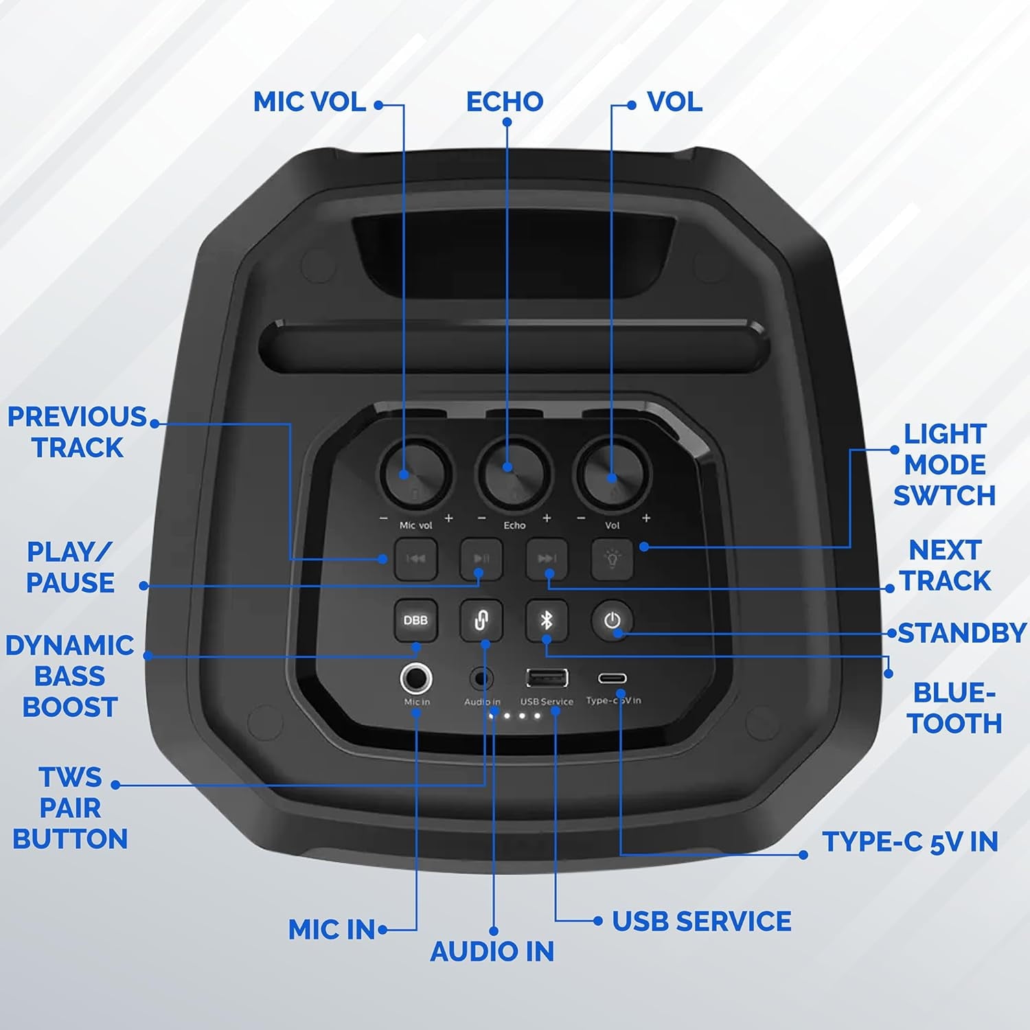 Philips Party Bluetooth Speaker – 30W Portable with Bass Boost, 8 In. Woofer, Lights, 7 Hr. Playback, Mic Input
