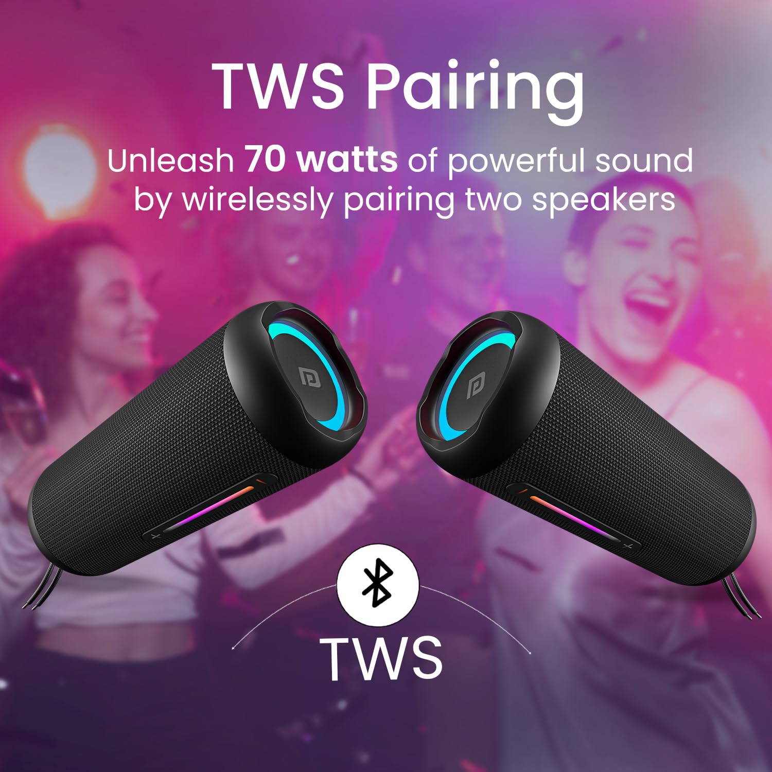 Portronics Breeze 6 35W Portable Wireless Bluetooth Speaker with Mic, 6Hrs Playtime, RGB LEDs, TWS Mode, BT 5.3v,USB Drive, SD Card, AUX in, FM Radio,IPX5 Water Resistant, Type C Charging(Black)