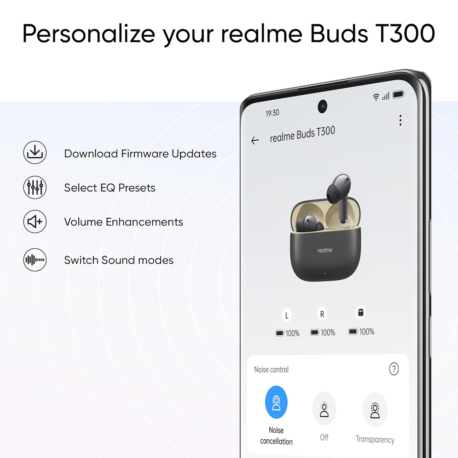 realme Buds T300 with 12.4mm Driver, 30dB ANC, 360 Spatial Audio and 40 hours Playback Bluetooth (Stylish Black, True Wireless)