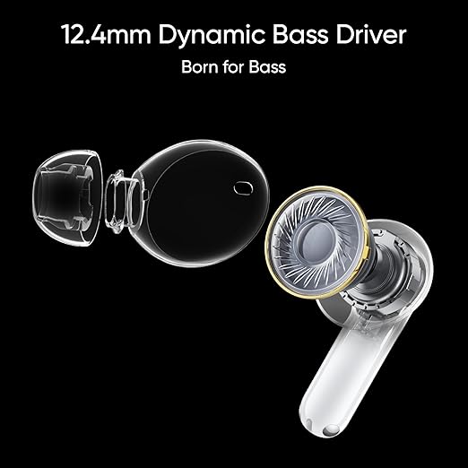 realme Buds T300 with 12.4mm Driver, 30dB ANC, 360 Spatial Audio and 40 hours Playback Bluetooth (Stylish Black, True Wireless)