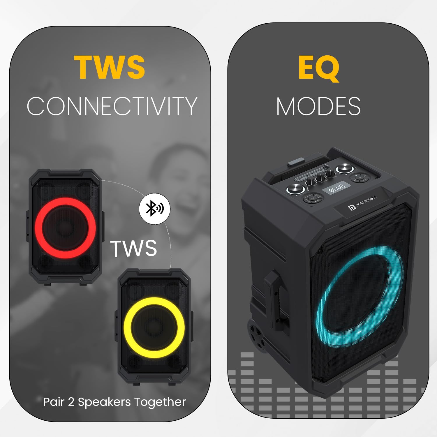 Portronics Iron Beats II 250W Wireless Bluetooth Party Speaker with Wireless Karaoke Mic, Upto 6 Hours Playtime, RGB Lights, Trolley Handle with Wheels, Multiple EQ Mode, Deep Bass, Fast Charging