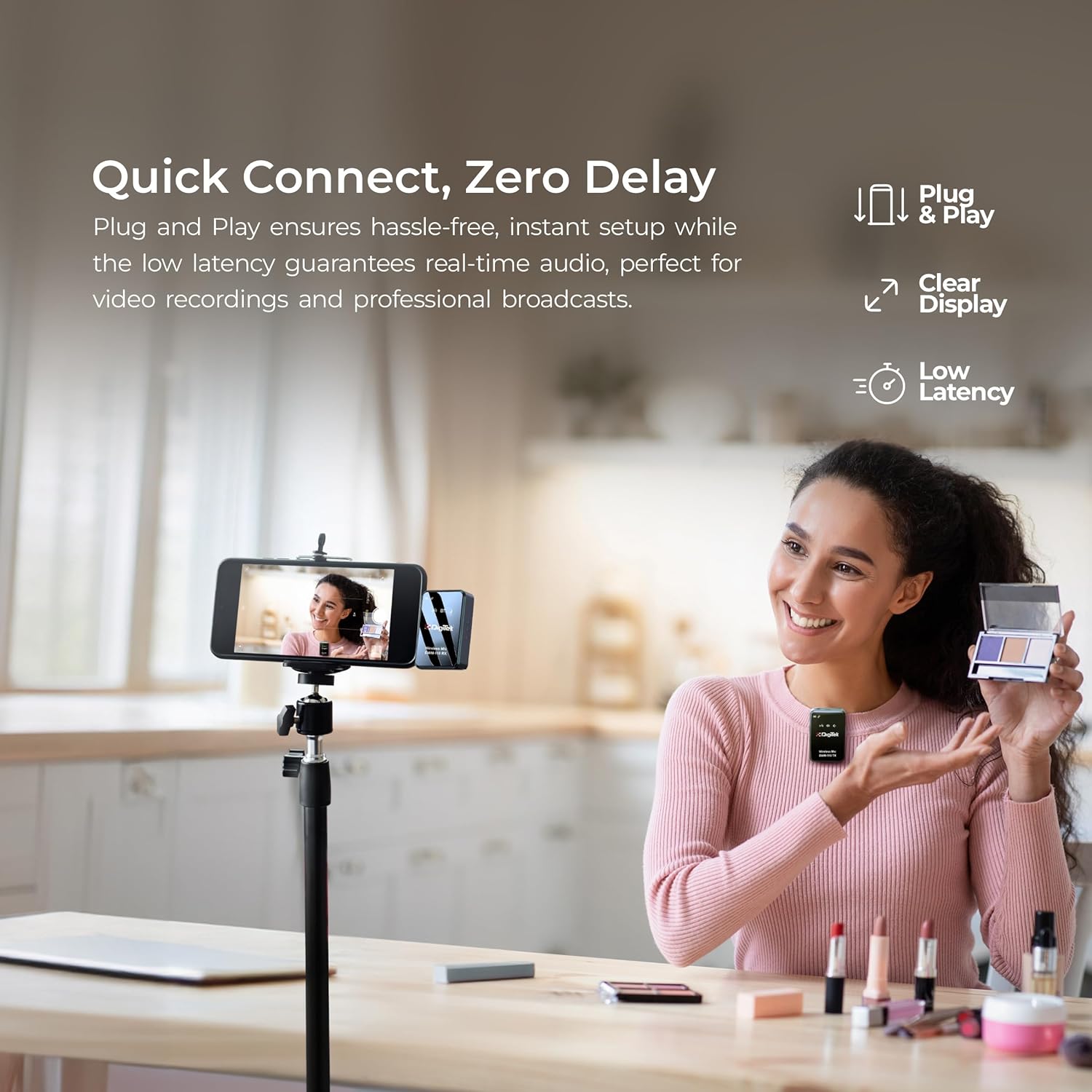 Digitekยฎ DWM-110 2-in-1 Wireless Microphone System with 2.4GHz RF, 50m Range, 8Hr Run Time, Plug & Play, Noise Cancellation, Compatible with DSLR, Android/iPhone for Vlogging, Meetings & Videoshoots