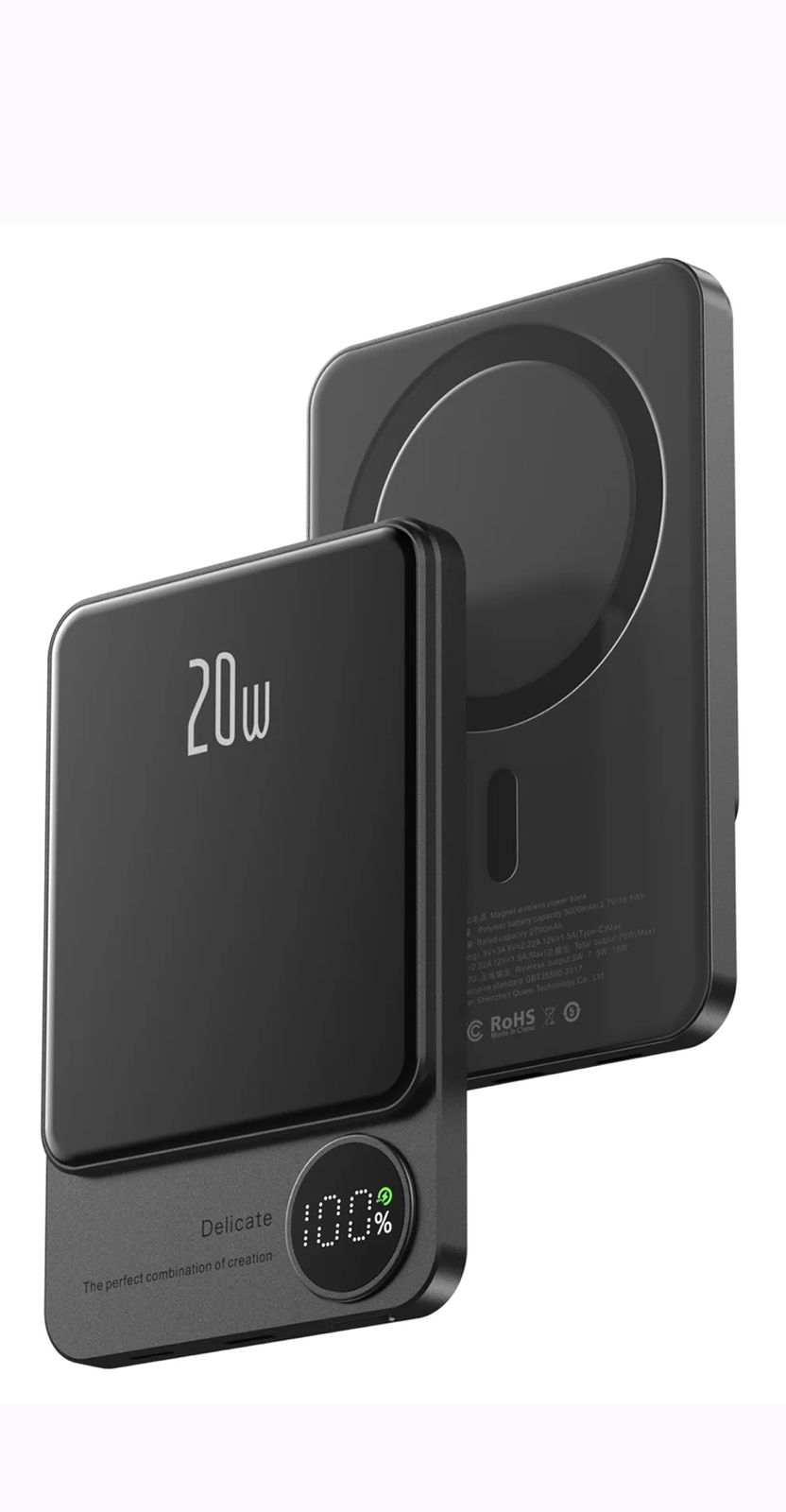 Fast Charging Magnetic Power Bank Wireless Charging Type C Quick Charge Support LED Display Ultra Slim High Capacity Texture 5000 mAh Power Bank