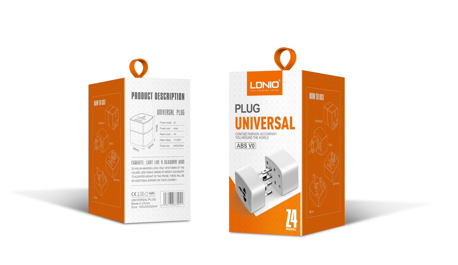 LDNIO Z4 Universal Plug 6AMAX Concise Fashion - Lightweight ABS V0 Travel Adapter with Silkworm Wing Design for World Travel