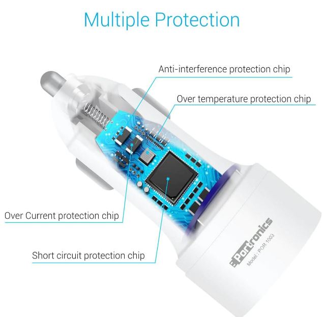 Portronics Car Power 2T 2.4A Car Charger with Dual USB Ports, White, Cameras
