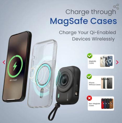 Power Shutter 15W Wireless Charging | 22.5W Type C PD Output | In Built Type C & 8 Pin Cable | LED Display
