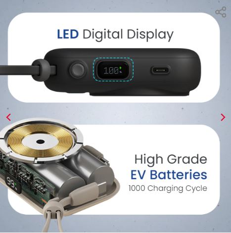 Power Shutter 15W Wireless Charging | 22.5W Type C PD Output | In Built Type C & 8 Pin Cable | LED Display