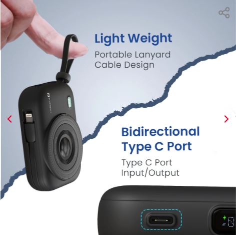 Power Shutter 15W Wireless Charging | 22.5W Type C PD Output | In Built Type C & 8 Pin Cable | LED Display