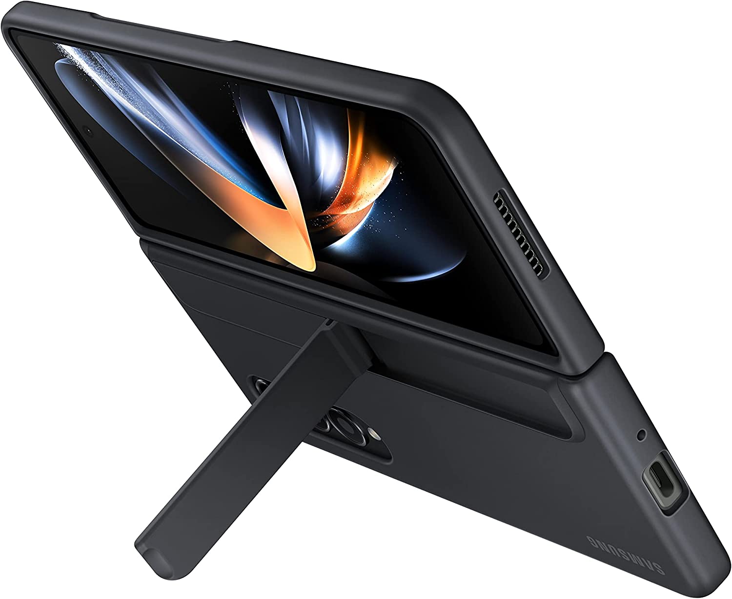 Samsung Galaxy Z Fold 4 Plastic Standing Cover with S Pen and S Pen Holder, Protective Phone Case with Kickstand for Hands Free Viewing