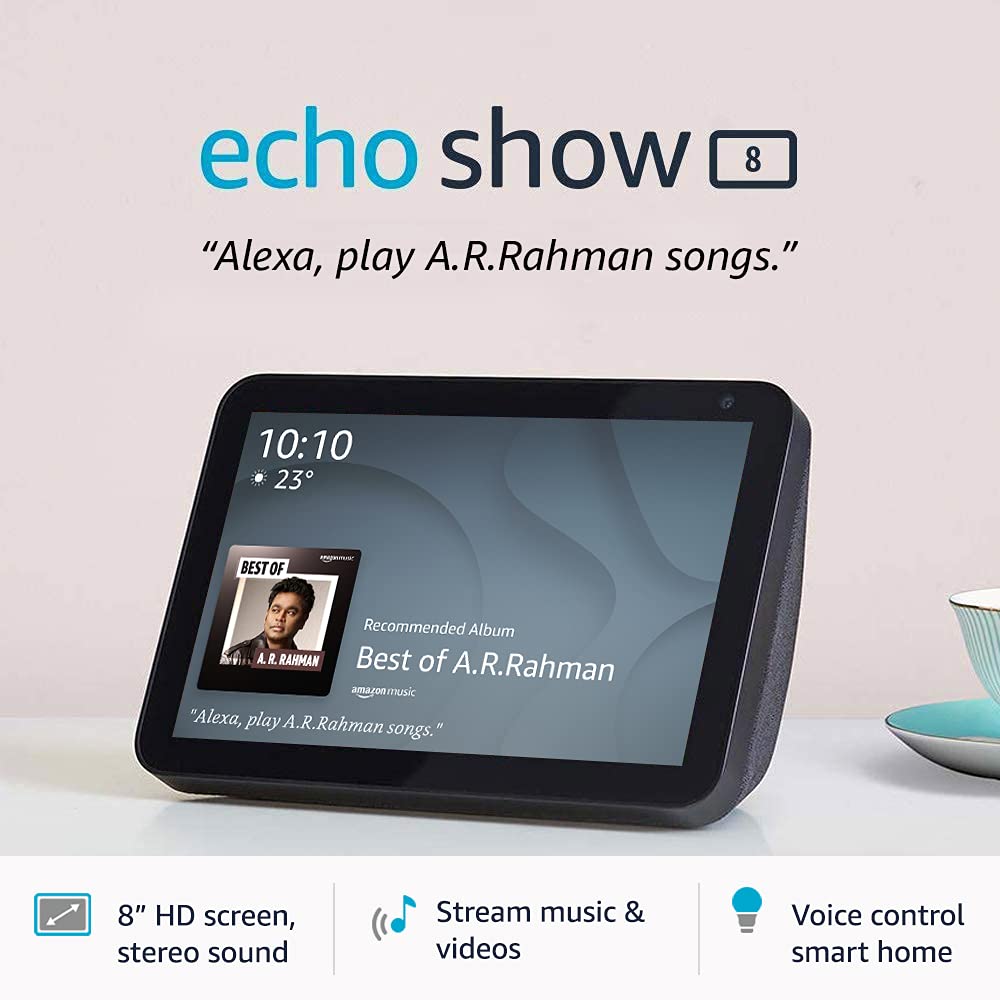 Echo Show 8 (1st Gen, 2020 release) - Smart speaker with 8" HD screen, stereo sound & hands-free entertainment with Alexa (Black)