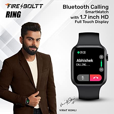 Firebolt ring/call Bluetooth Calling Smartwatch with SpO2 & 1.7” Metal Body with Blood Oxygen Monitoring, Continuous Heart Rate, Full Touch & Multiple Watch Faces (Black), M (BSW005)