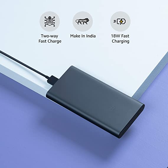 Mi 10000 mAh 3i Lithium Polymer Power Bank | Dual Input and Output Ports | 18W Fast Charging (Midnight Black)
