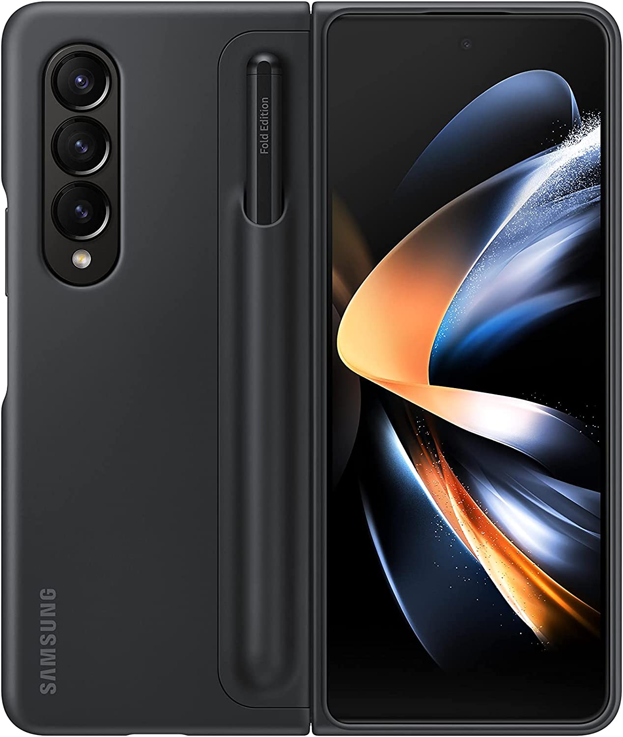 Samsung Galaxy Z Fold 4 Plastic Standing Cover with S Pen and S Pen Holder, Protective Phone Case with Kickstand for Hands Free Viewing