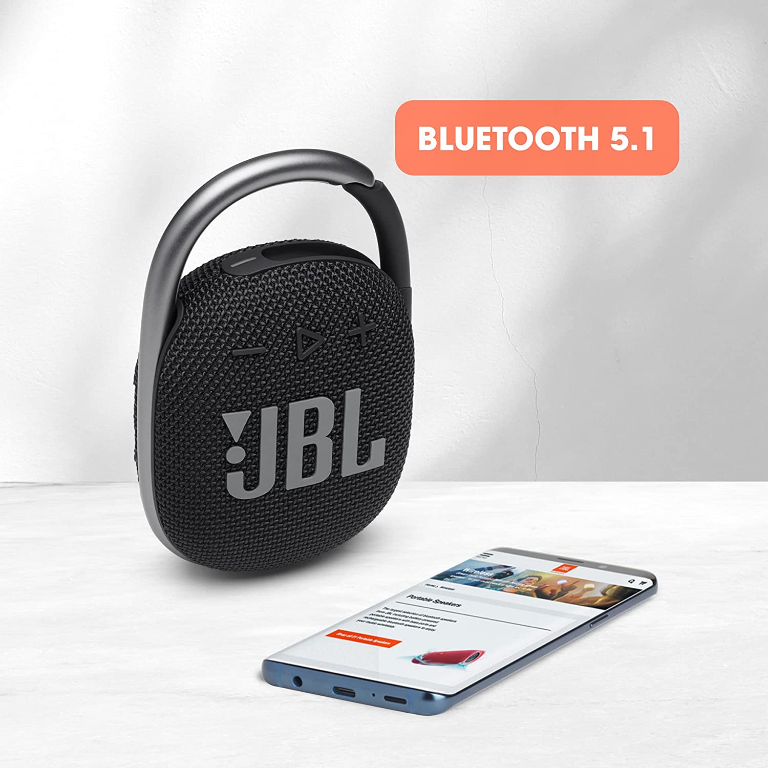 JBL Clip 4, Wireless Ultra Portable Bluetooth Speaker, Pro Sound, Integrated Carabiner, Vibrant Colors with Rugged Fabric Design, Dust & Waterproof, Type C
