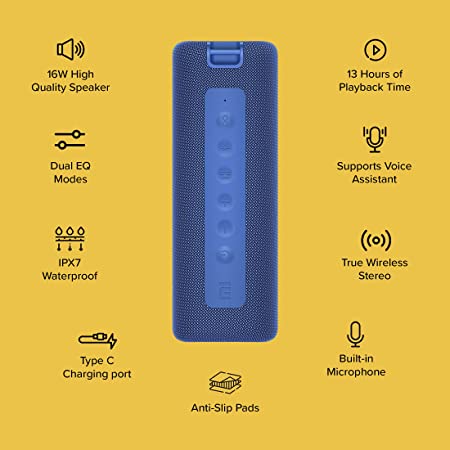 Mi Portable Bluetooth Speaker with 16W Hi-Quality Speaker, Type C Charging, Upto 13hrs of Playback Time & IPX7 Waterproof (Blue)