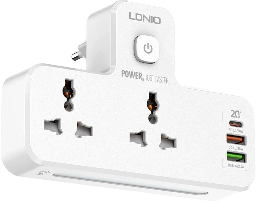LDNIO SC2311 20W 3-Port USB Charger Extension Power Strip with 1 * 20W USB-C PD Power Delivery / 1 * 18W USB QC3.0/1 * USB-A Wall Charger Adapter Fast Charger for iPhone/Samsung/OnePlus/Mi/Oppo/Vivo