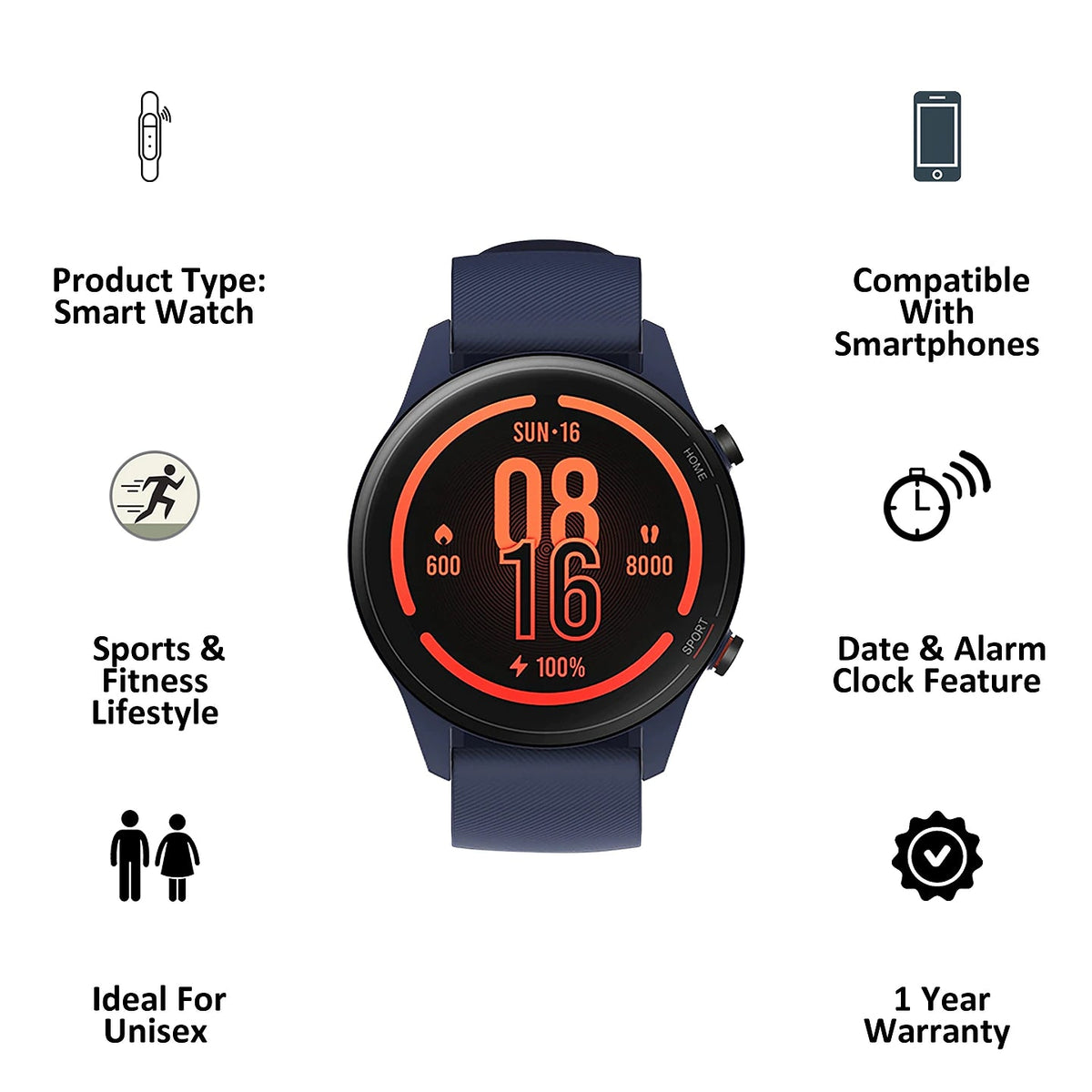 Revolve Active Smart Watch (GPS, 35.33mm) (Alexa Built-In, BHR4585IN, Black/Blue, Sport Band)