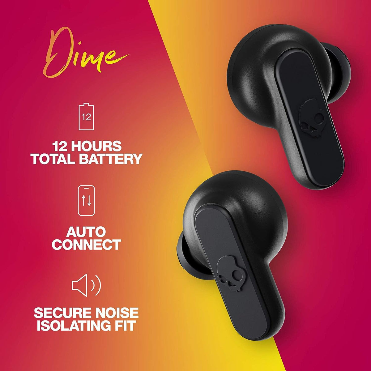 Skullcandy Dime True Wireless in-Ear Bluetooth Earbuds Compatible with iPhone and Android/Charging Case and Microphone/Great for Gym, Sports, and Gaming, IPX4 Water Dust Resistant - Black