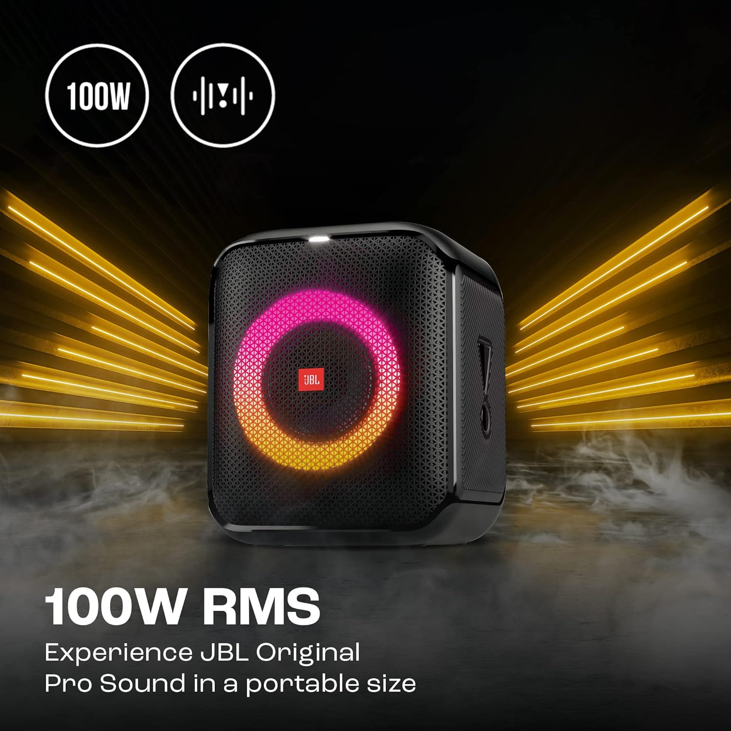 JBL Partybox Encore Essential | Portable Bluetooth Party Speaker | 100W Monstrous Pro Sound | Dynamic Light Show | Upto 6Hrs Playtime | Built-in Powerbank | Mic Support PartyBox App (Black)