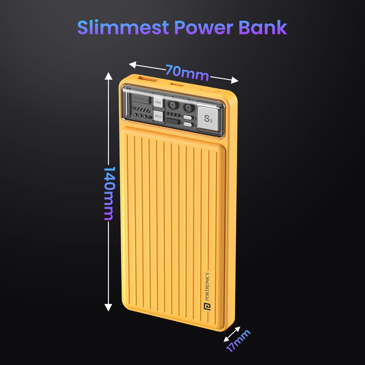 Portronics Luxcell 10K 10000 mAh Designer Power Bank with 22.5W Max Output, LED Indicator, Mach USB-A Output, Type C PD Output, Type C Input, Wake Up Button