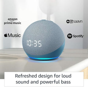 Amazon Echo Dot 4th Gen with clock | Smart speaker with powerful bass, LED display and Alexa (Blue)