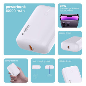 Stuffcool 10000mAh Palm Smallest QC PD 20W Type C Super Premium Mini Powerbank, Charges Any iPhone 50% in 30 mins