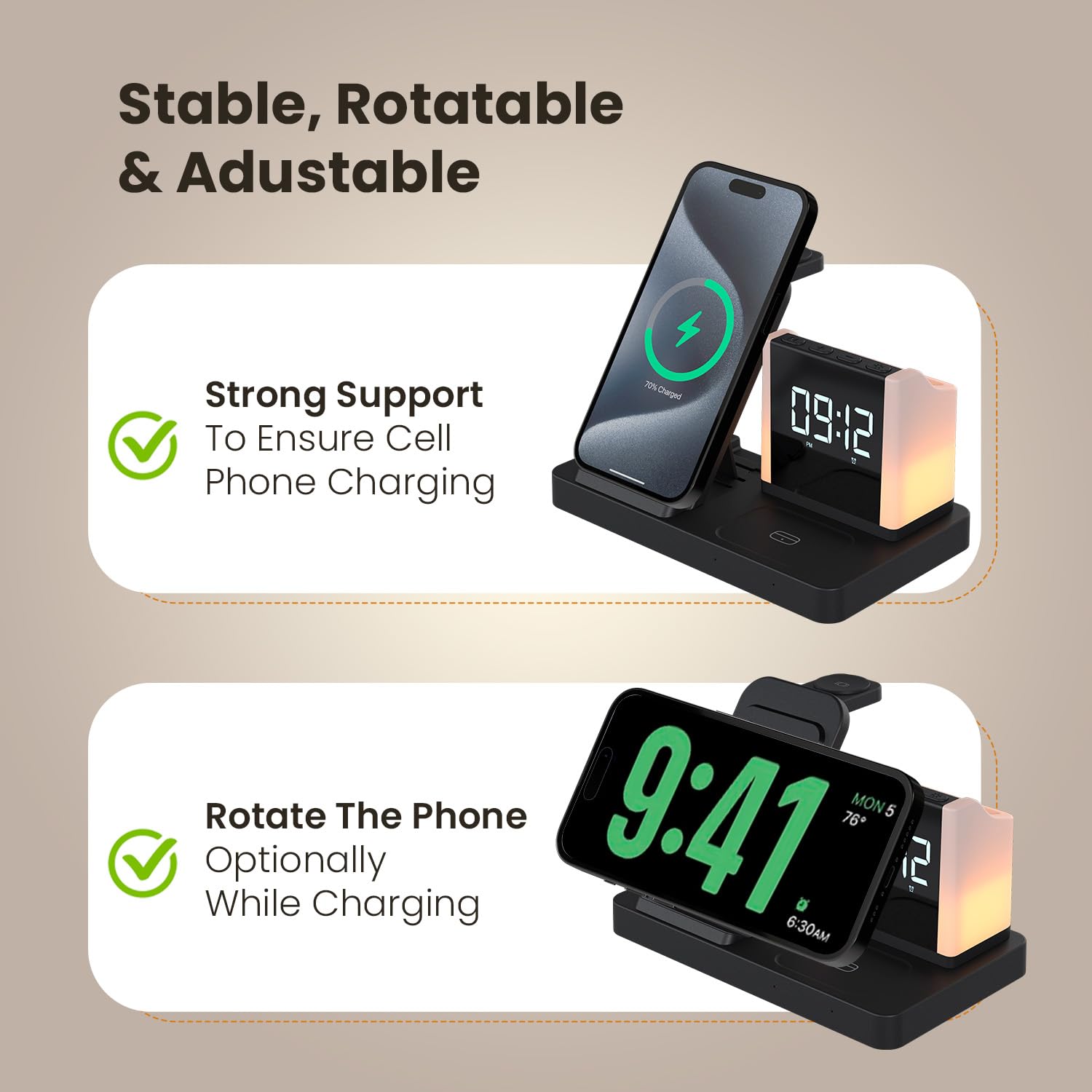 Portronics HexaCharge 6in1 15W Fast Magnetic Wireless Charging for iPhone 15/15 Plus/15 Pro/15 Pro Max,14/14 Plus/14 Pro/14 Pro Max,13/12, Wireless Earbuds & Smartwatches, Pen Stand, LED Lamp (Black)