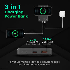 Portronics Luxcell Wireless Mini 10k 10000mAh 15W Magnetic Wireless Fast Charging Smallest Power Bank with 22.5 Wired Output Compatible with iPhone 12 & Above & Other QI Enabled Devices(Black)