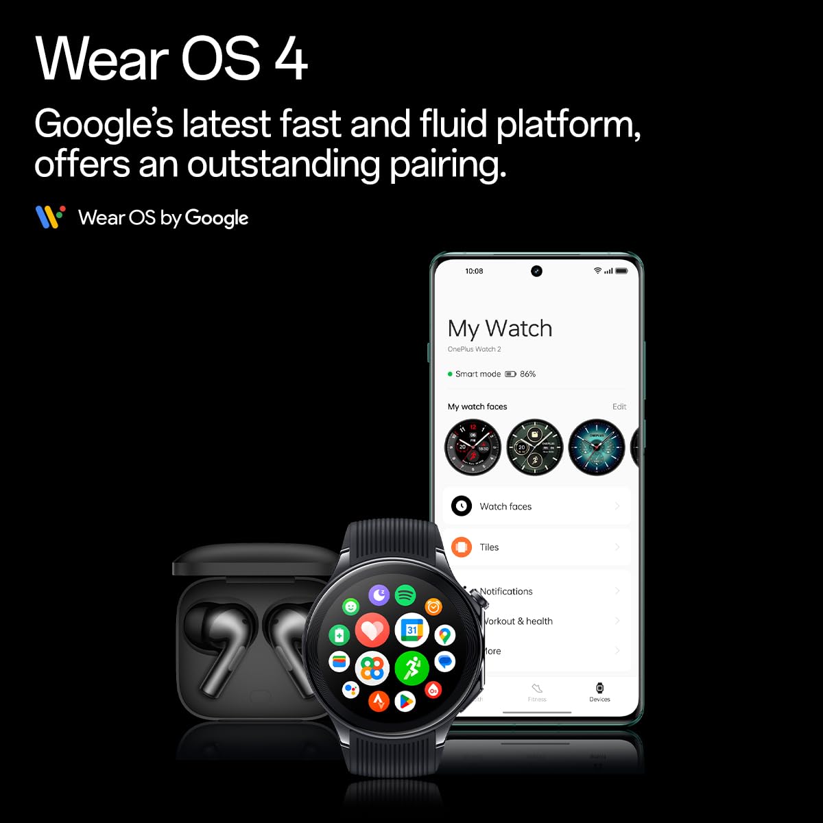 OnePlus Watch 2 with Wear OS4,Snapdragon W5 Chipset,Upto 100 hrs Battery Life,1.43’’ AMOLED Display,Stainless Steel & Sapphire Crystal Build,Dual Frequency GPS,IP68 & Bluetooth Calling