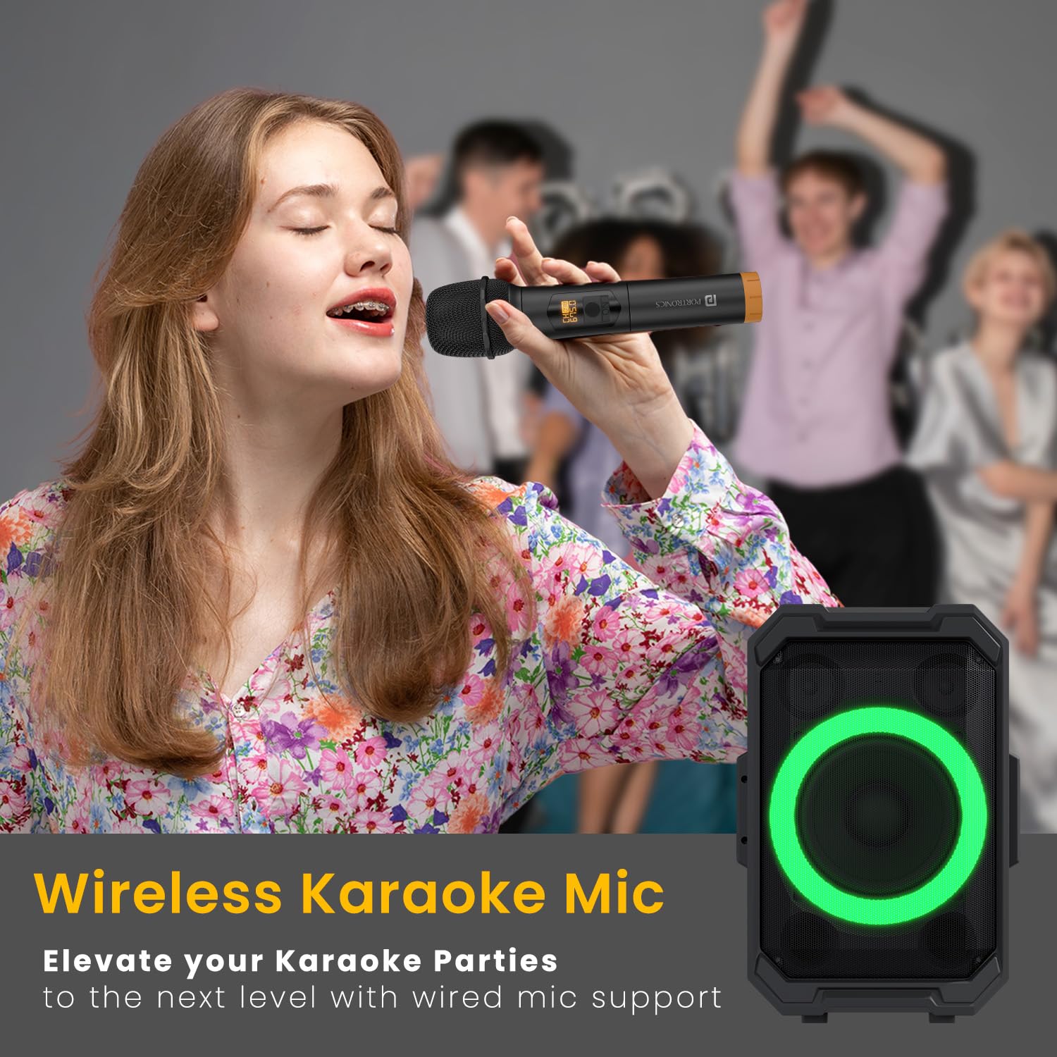 Portronics Iron Beats II 250W Wireless Bluetooth Party Speaker with Wireless Karaoke Mic, Upto 6 Hours Playtime, RGB Lights, Trolley Handle with Wheels, Multiple EQ Mode, Deep Bass, Fast Charging