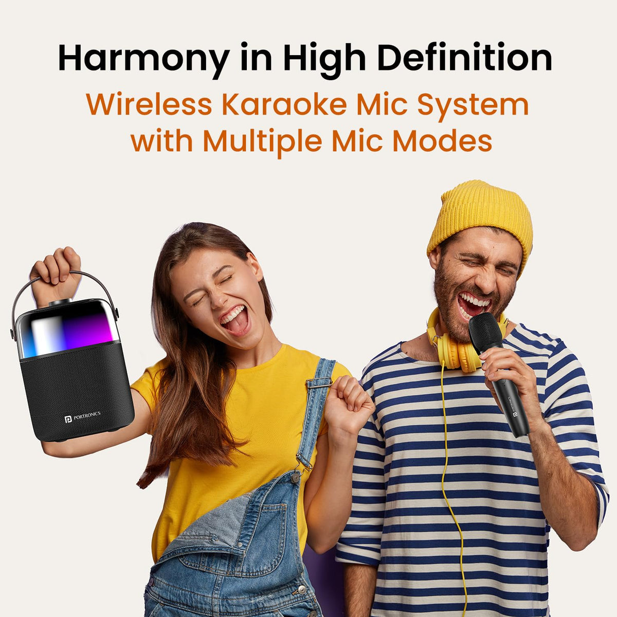 Portronics Dash 4 50W Wireless Bluetooth Party Speaker with Karaoke Mic, Upto 6 Hours Playtime, HD Sound, Bass Boost Technology, EQ Modes, 360° RGB Lights, BT 5.3v, AUX in, Type C Charging(Black)