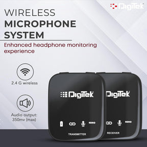 Digitek® (DWM 101 Wireless Microphone System with ANC Noise Reduction, 360° Sound Capture, 100M Range, Upto 12 Hrs Working Time, for DSLR Camera, Android & iOS Smartphones, Seamless Audio Recording