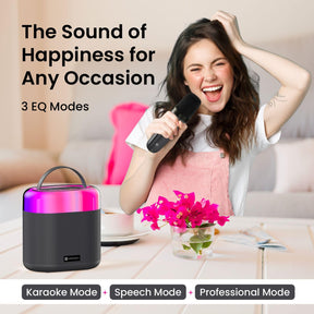 Portronics Dash 3 16W Bluetooth Speaker with Wireless Karaoke Mic, 5 Hours Playtime, Multicolor RGB Lights, 3 EQ Modes, 5 Voice Effects, AUX in, BT5.3v, Micro SD Card, Type C Charging Port(Black)