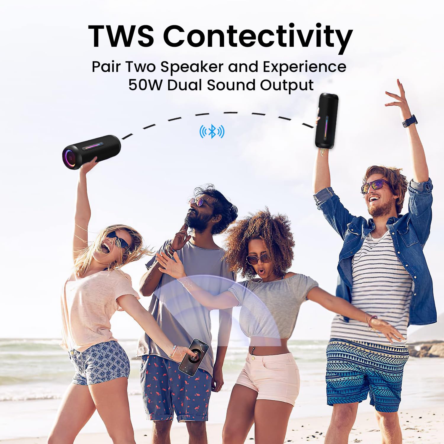 Portronics Breeze 5 25W Portable Wireless Bluetooth Speaker with in Built Mic,6 Hrs Playtime,RGB LEDs,TWS Mode,BT 5.3v,USB Drive,SD Card,AUX in,FM Radio,IPX5 Water Resistant,Type C Charging(Black)