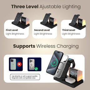 Portronics HexaCharge 6in1 15W Fast Magnetic Wireless Charging for iPhone 15/15 Plus/15 Pro/15 Pro Max,14/14 Plus/14 Pro/14 Pro Max,13/12, Wireless Earbuds & Smartwatches, Pen Stand, LED Lamp (Black)