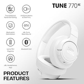 JBL Tune 770NC Wireless Over Ear ANC Headphones with Mic, Upto 70 Hrs Playtime, Speedcharge, Google Fast Pair, Dual Pairing, BT 5.3 LE Audio, Customize on Headphones App (White)