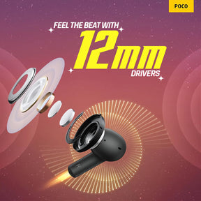 POCO Pods with 30 Hour Playback, 12mm Drivers, 60ms Latency, Fast Charging & ENC Bluetooth Headset (Midnight Groove, True Wireless)