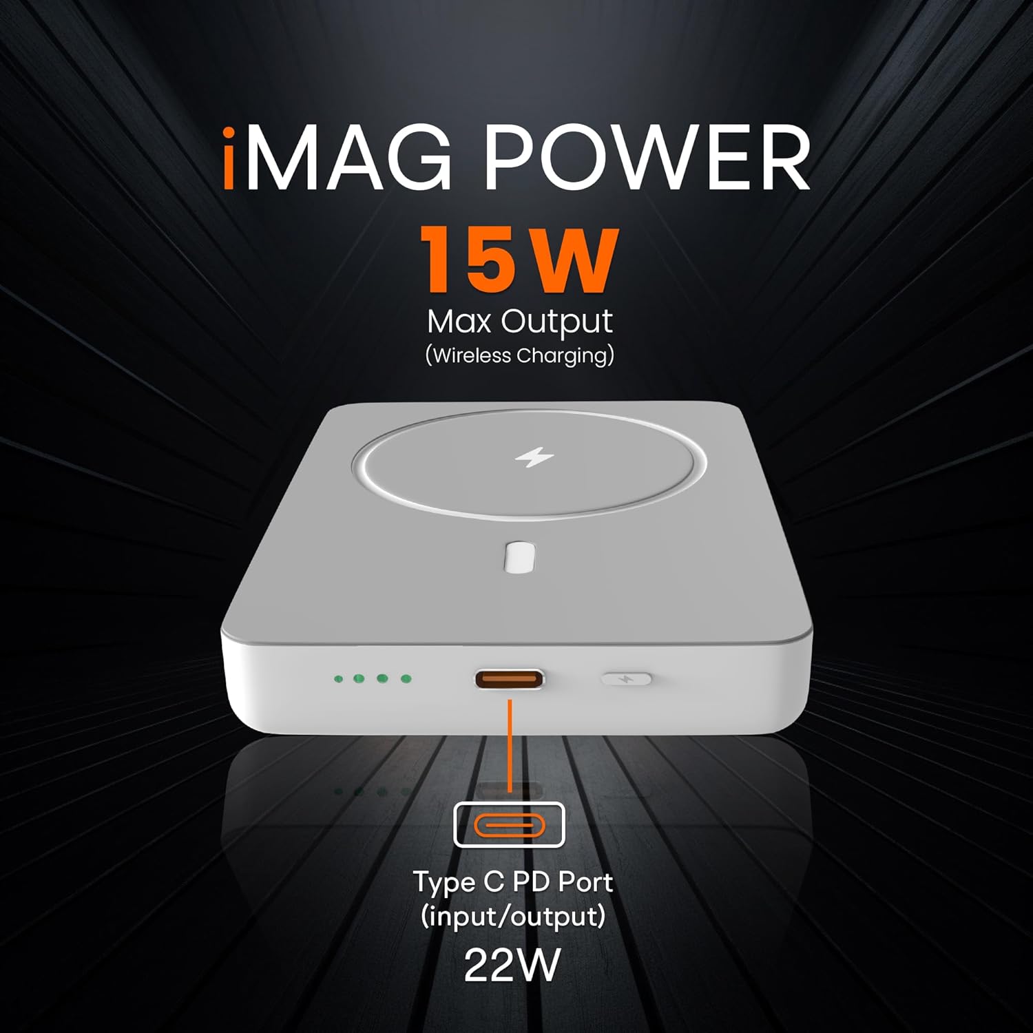 GIZMORE iMAG Power 10000mAh 15W Strong Magnetic Wireless Charging + 22W Wired Charging |Type C PD (Input & Output) Compatible with MagSafe Cover | Li–On Power Bank for iPhones & Tablets