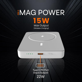 GIZMORE iMAG Power 10000mAh 15W Strong Magnetic Wireless Charging + 22W Wired Charging |Type C PD (Input & Output) Compatible with MagSafe Cover | Li–On Power Bank for iPhones & Tablets