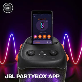 JBL Partybox 110, Wireless Bluetooth Party Speaker, 160W Monstrous Pro Sound, Dynamic Light Show, Upto 12Hrs Playtime, Built-in Powerbank, Guitar & Mic Input, PartyBox App, Splashproof (Black)