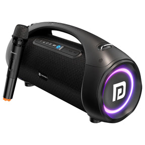 Portronics Dash 12 60W Wireless Bluetooth Party Speaker with Wireless Karaoke Mic, TWS Function, Multicolor LED Light, USB Pen Drive, Aux-in Slot, Upto 9Hrs Playtime(Black)