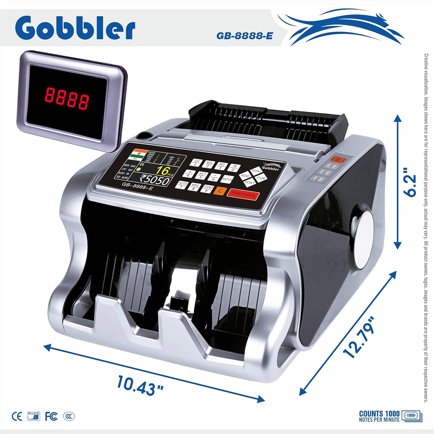 Mix Note Value Counting Business-Grade Machine Fully Automatic Cash Counter with Fake Note Detection