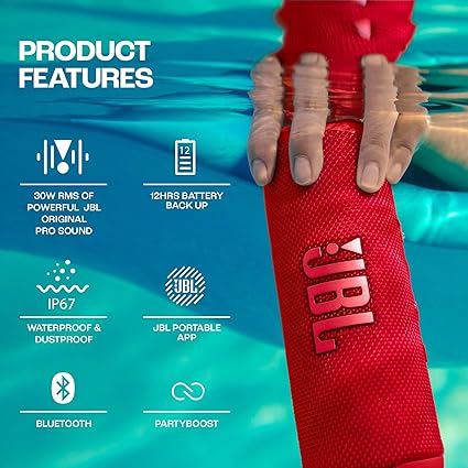 JBL Flip 6 Wireless Portable Bluetooth Speaker Pro Sound, Upto 12 Hours Playtime, IP67 Water & Dustproof, PartyBoost & Personalization App , Red